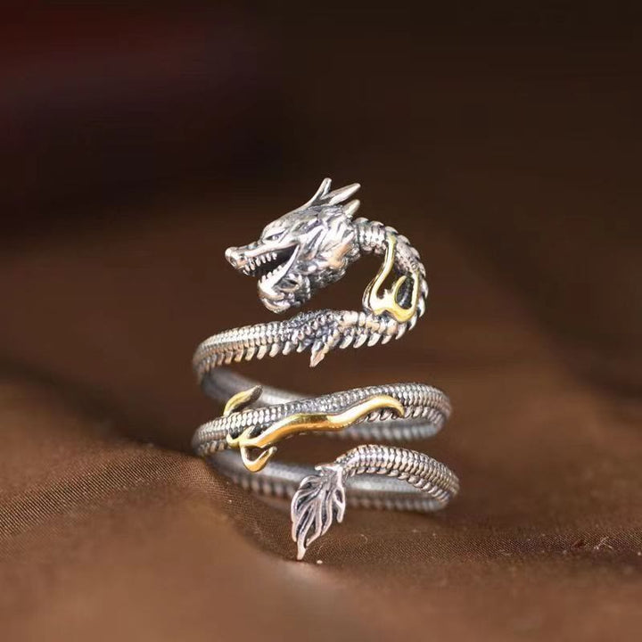 Bague de protection à motif de dragon vintage Buddha Stones