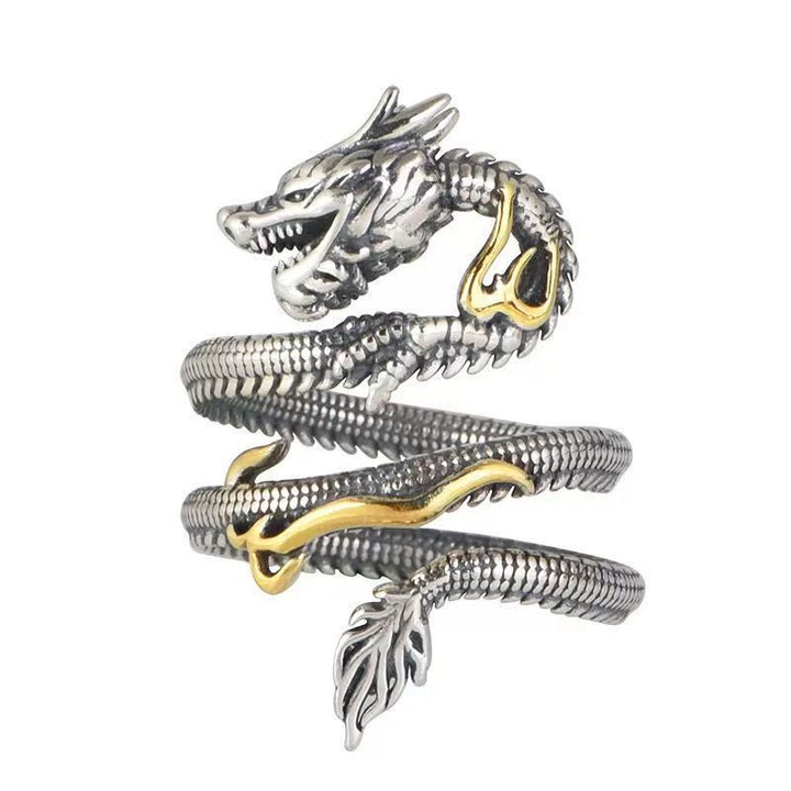 Bague de protection à motif de dragon vintage Buddha Stones