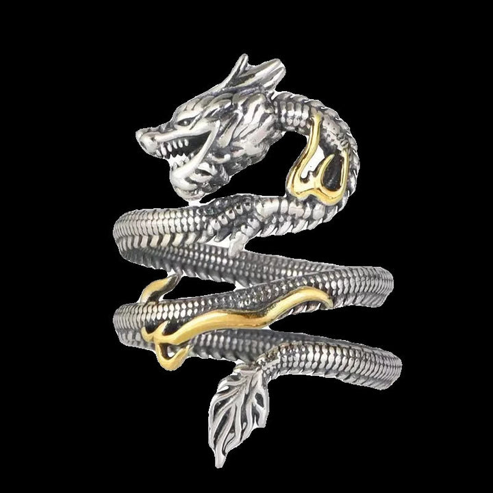 Bague de protection à motif de dragon vintage Buddha Stones