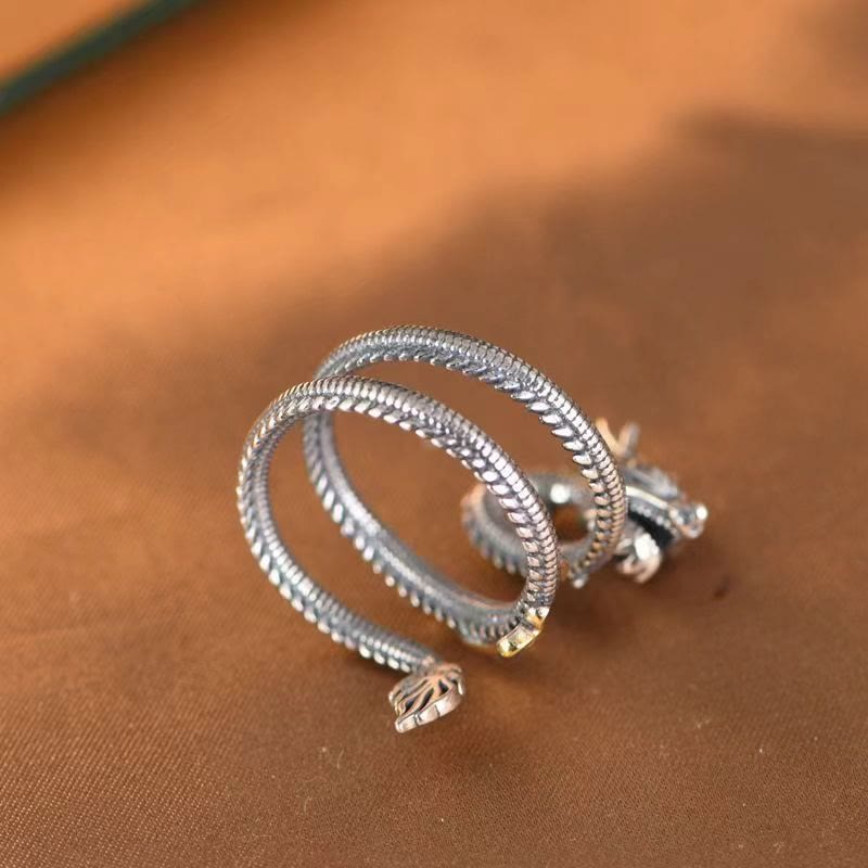 Bague de protection à motif de dragon vintage Buddha Stones
