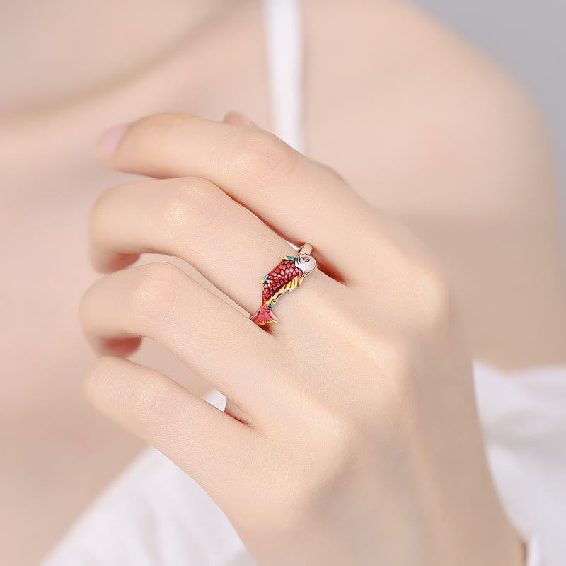 Bague de prospérité et de richesse en forme de poisson Koi avec Buddha Stones