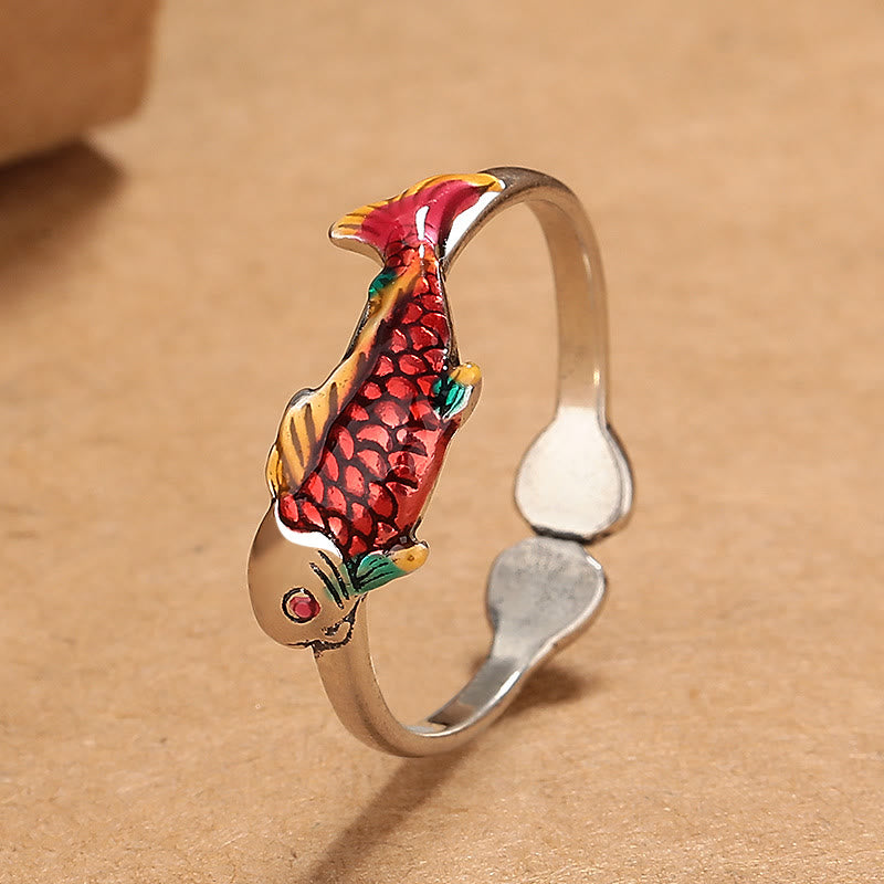 Bague de prospérité et de richesse en forme de poisson Koi avec Buddha Stones