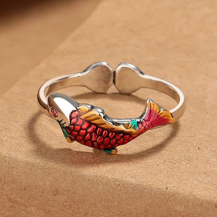 Bague de prospérité et de richesse en forme de poisson Koi avec Buddha Stones