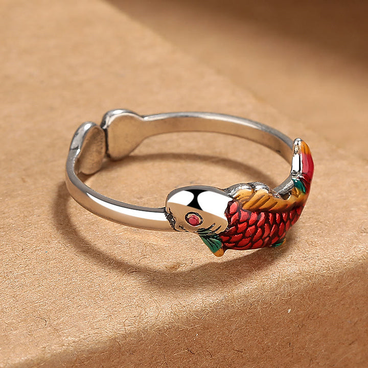 Bague de prospérité et de richesse en forme de poisson Koi avec Buddha Stones