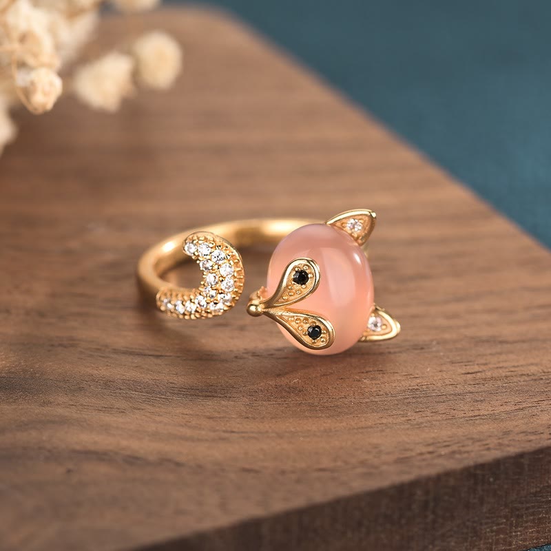 Bague d'amour en cuivre œil de chat et renard Buddha Stones