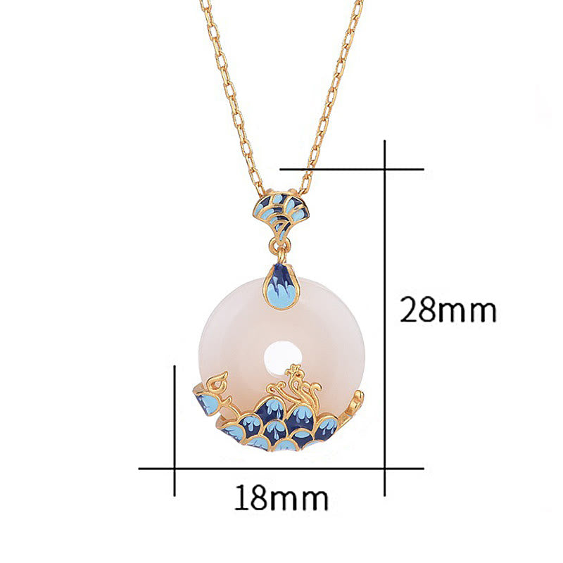 Collier pendentif porte-bonheur en jade blanc Buddha Stones et boucle de paix, montagnes et mer