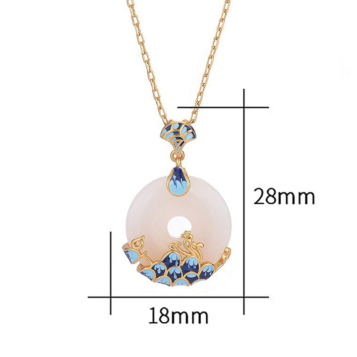 Collier pendentif porte-bonheur en jade blanc Buddha Stones et boucle de paix, montagnes et mer