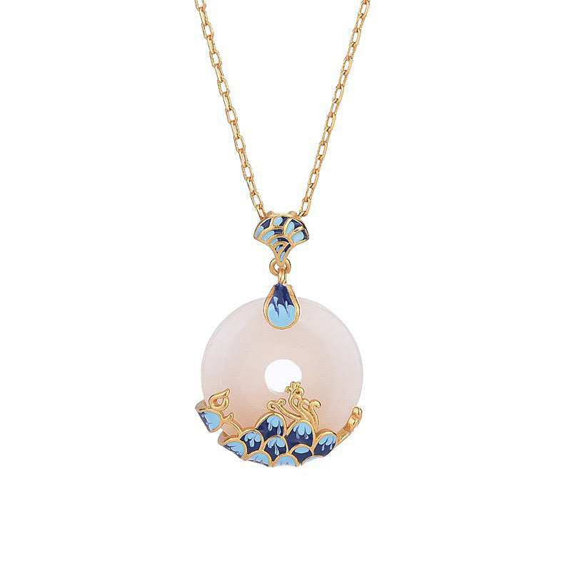 Collier pendentif porte-bonheur en jade blanc Buddha Stones et boucle de paix, montagnes et mer