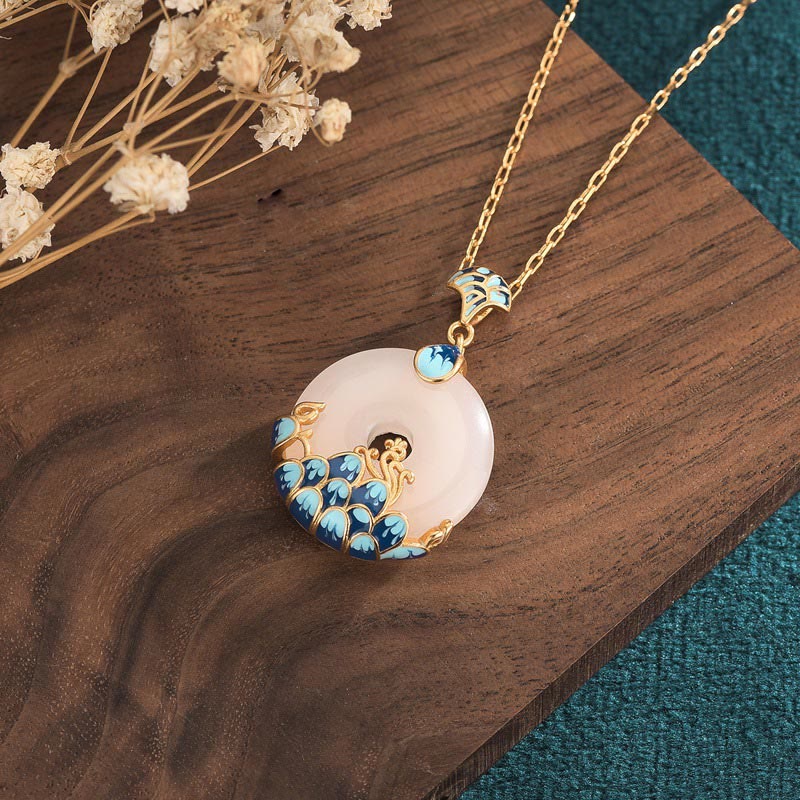 Collier pendentif porte-bonheur en jade blanc Buddha Stones et boucle de paix, montagnes et mer