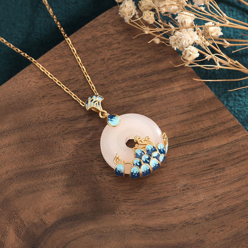Collier pendentif porte-bonheur en jade blanc Buddha Stones et boucle de paix, montagnes et mer