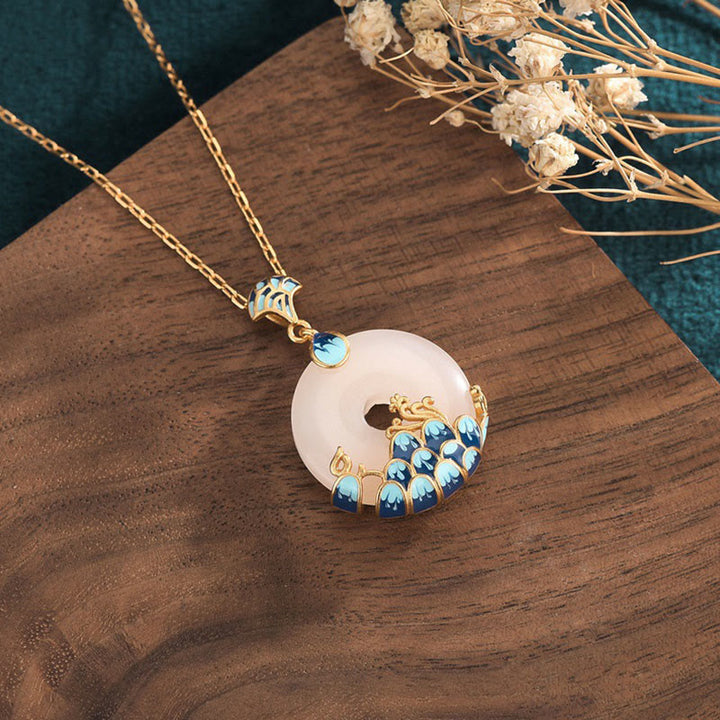 Collier pendentif porte-bonheur en jade blanc Buddha Stones et boucle de paix, montagnes et mer