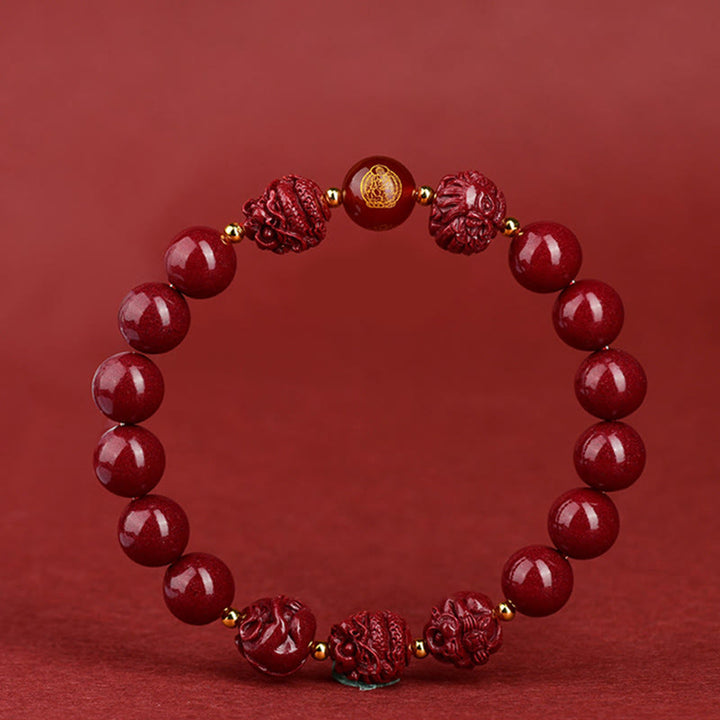 Bracelet de bénédiction en Buddha Stones signe du zodiaque chinois en cinabre pour éloigner les mauvais esprits