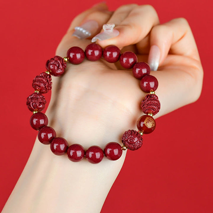 Bracelet de bénédiction en Buddha Stones signe du zodiaque chinois en cinabre pour éloigner les mauvais esprits
