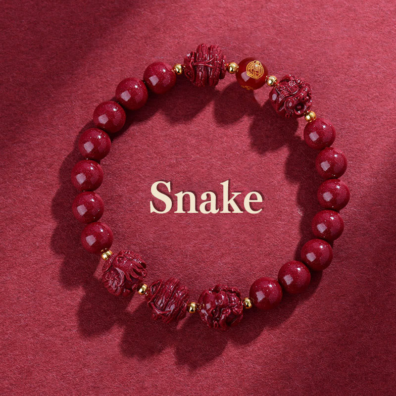 Bracelet de bénédiction en Buddha Stones signe du zodiaque chinois en cinabre pour éloigner les mauvais esprits