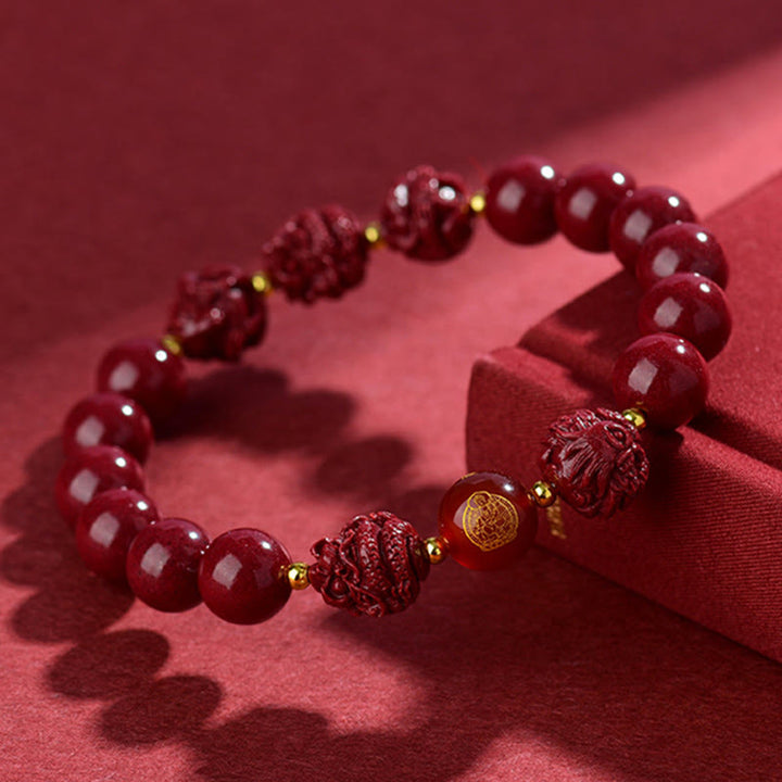 Bracelet de bénédiction en Buddha Stones signe du zodiaque chinois en cinabre pour éloigner les mauvais esprits