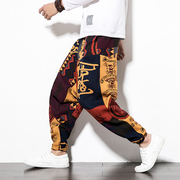 Pantalon sarouel pour homme avec poches, imprimé graffiti et oiseaux, motif Buddha Stones rouge et marron - SandyBrown - US/UK/AU44，EU54 (5XL) - image 0