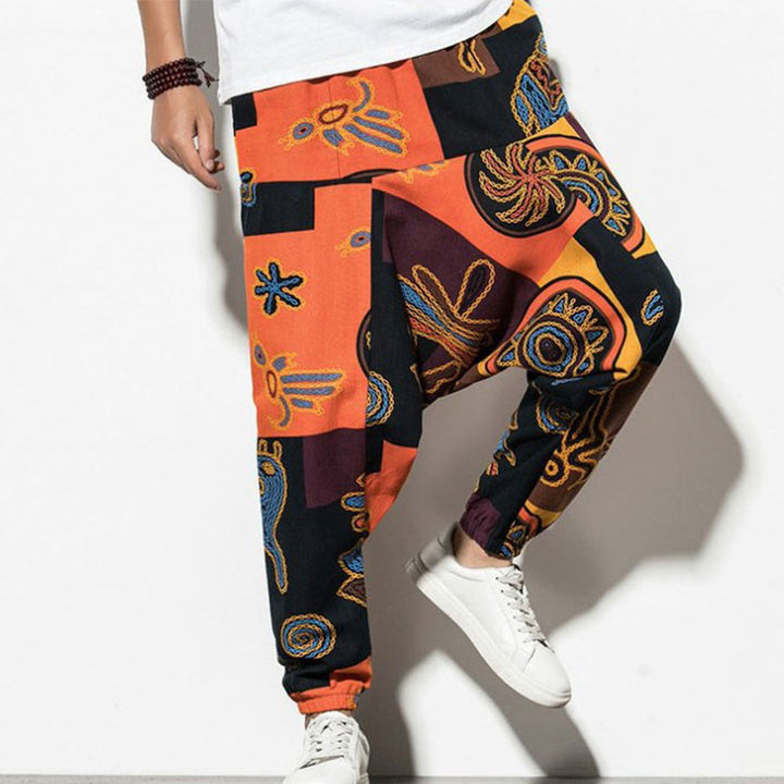 Pantalon sarouel pour homme avec poches, imprimé graffiti et oiseaux, motif Buddha Stones rouge et marron - Orange foncé - US/UK/AU44，EU54 (5XL) - image 12