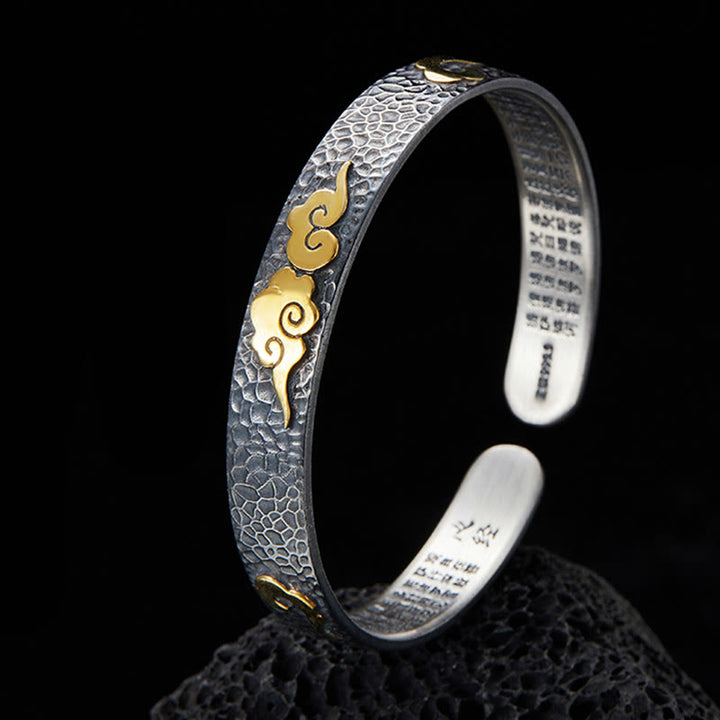 Bracelet manchette rétro en argent sterling 999 avec Buddha Stones et cœur Sutra, nuage de bon augure et richesse