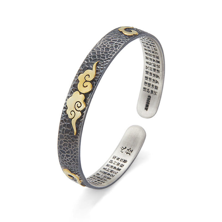 Bracelet manchette rétro en argent sterling 999 avec Buddha Stones et cœur Sutra, nuage de bon augure et richesse