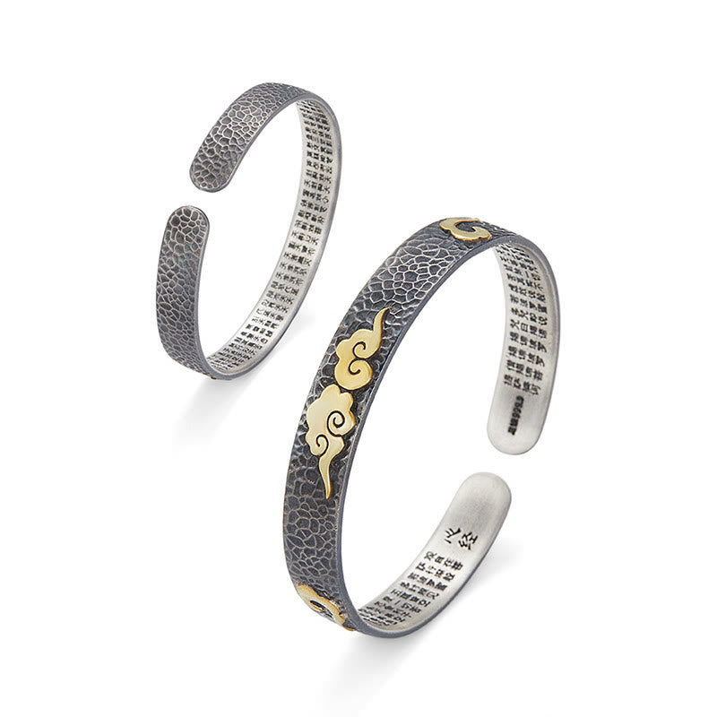 Bracelet manchette rétro en argent sterling 999 avec Buddha Stones et cœur Sutra, nuage de bon augure et richesse