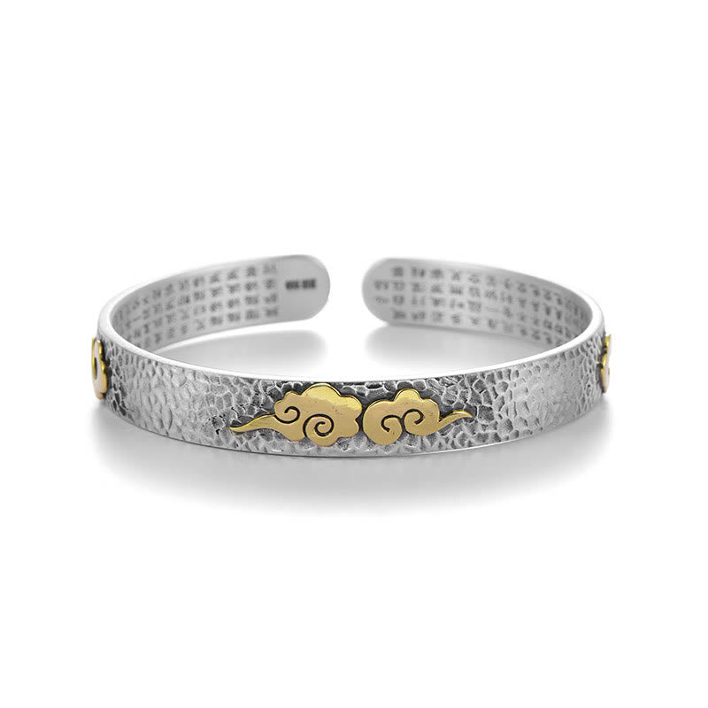 Bracelet manchette rétro en argent sterling 999 avec Buddha Stones et cœur Sutra, nuage de bon augure et richesse