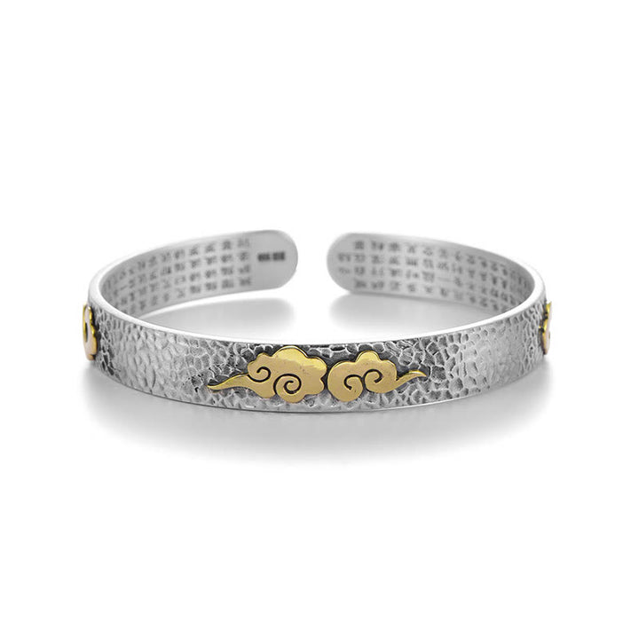 Bracelet manchette rétro en argent sterling 999 avec Buddha Stones et cœur Sutra, nuage de bon augure et richesse