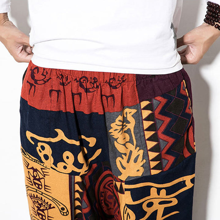 Pantalon sarouel pour homme avec poches, imprimé graffiti et oiseaux, motif Buddha Stones rouge et marron - image 5