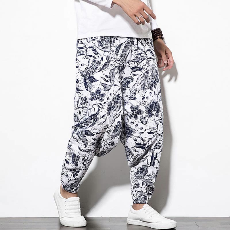 Pantalon sarouel court et long en coton imprimé Buddha Stones Leaves Vine pour homme avec poches - image 4