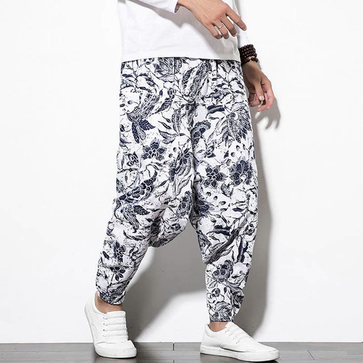 Pantalon sarouel court et long en coton imprimé Buddha Stones Leaves Vine pour homme avec poches - image 4