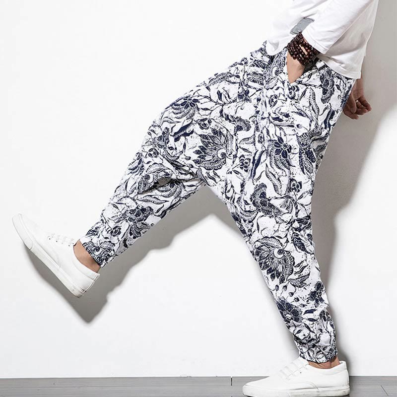 Pantalon sarouel court et long en coton imprimé Buddha Stones Leaves Vine pour homme avec poches - image 6