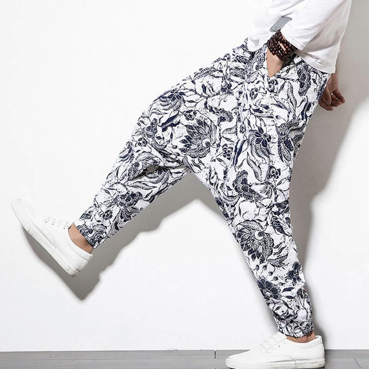 Pantalon sarouel court et long en coton imprimé Buddha Stones Leaves Vine pour homme avec poches - image 6