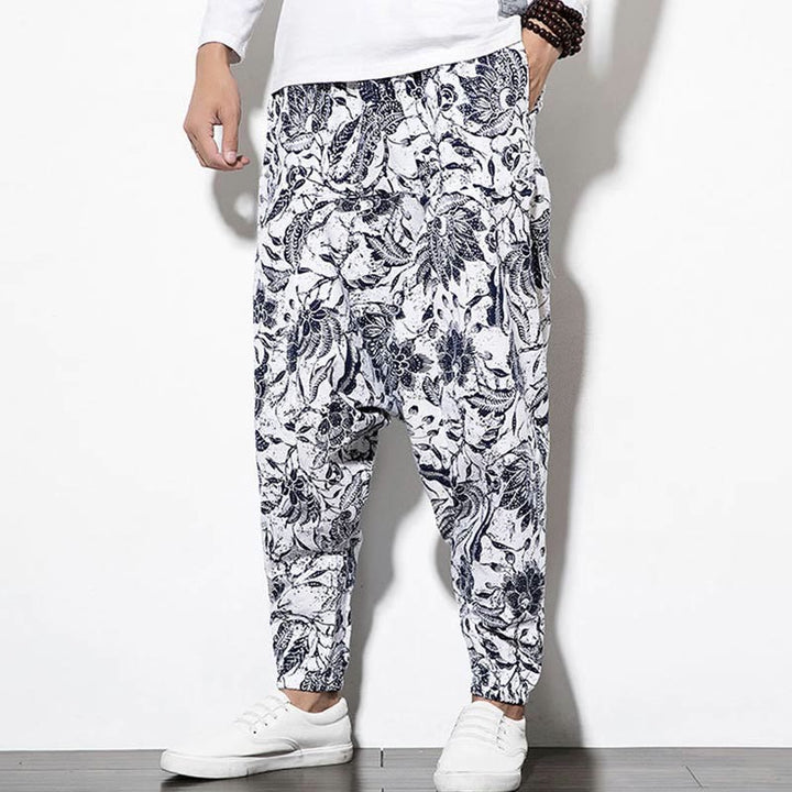 Pantalon sarouel court et long en coton imprimé Buddha Stones Leaves Vine pour homme avec poches - image 8