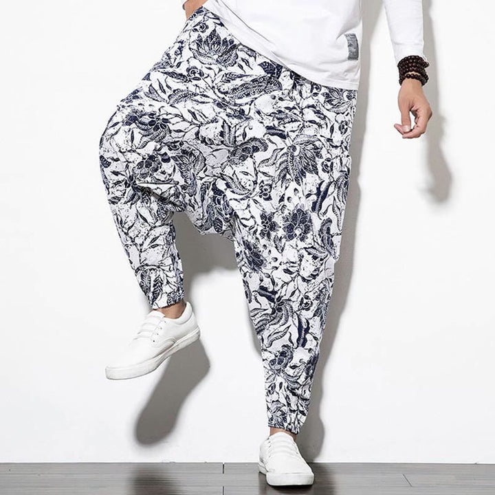 Pantalon sarouel court et long en coton imprimé Buddha Stones Leaves Vine pour homme avec poches - image 7