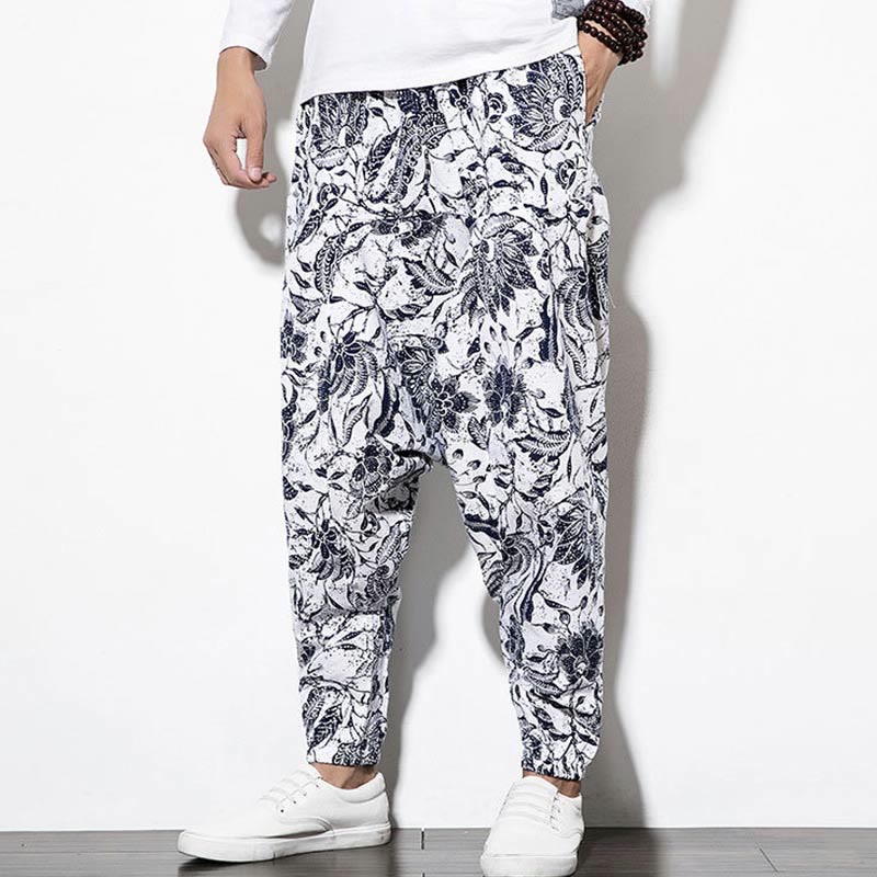 Pantalon sarouel court et long en coton imprimé Buddha Stones Leaves Vine pour homme avec poches - image 8