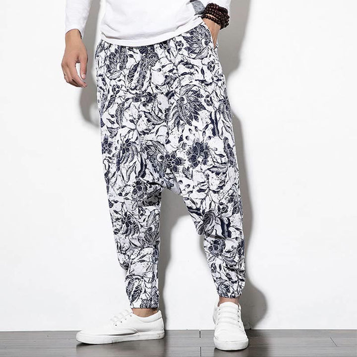 Pantalon sarouel court et long en coton imprimé Buddha Stones Leaves Vine pour homme avec poches - image 5