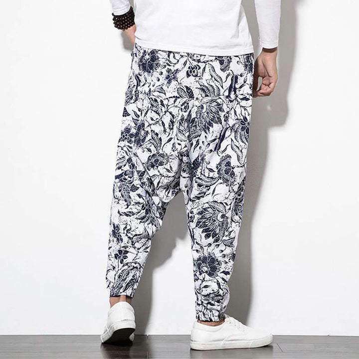 Pantalon sarouel court et long en coton imprimé Buddha Stones Leaves Vine pour homme avec poches - image 2