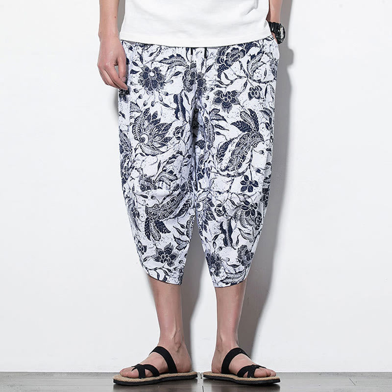 Pantalon sarouel court et long en coton imprimé Buddha Stones Leaves Vine pour homme avec poches - image 17