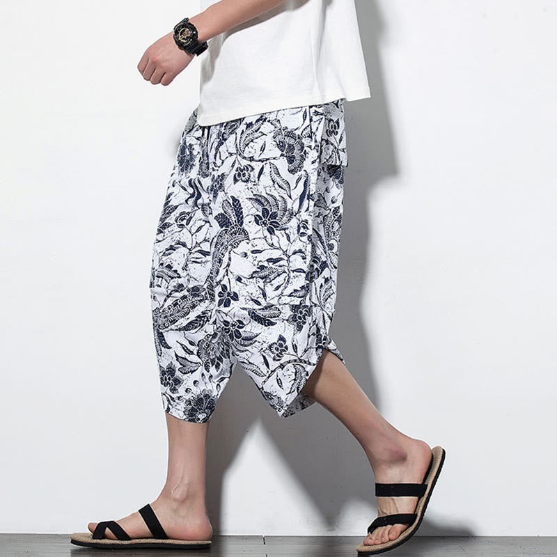 Pantalon sarouel court et long en coton imprimé Buddha Stones Leaves Vine pour homme avec poches - image 16