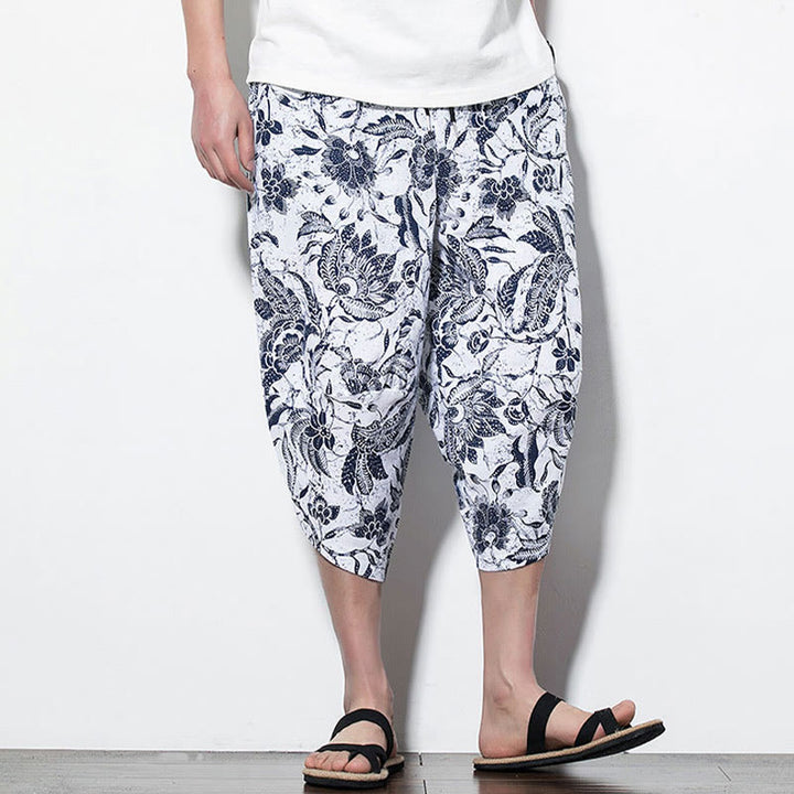 Pantalon sarouel court et long en coton imprimé Buddha Stones Leaves Vine pour homme avec poches - image 14