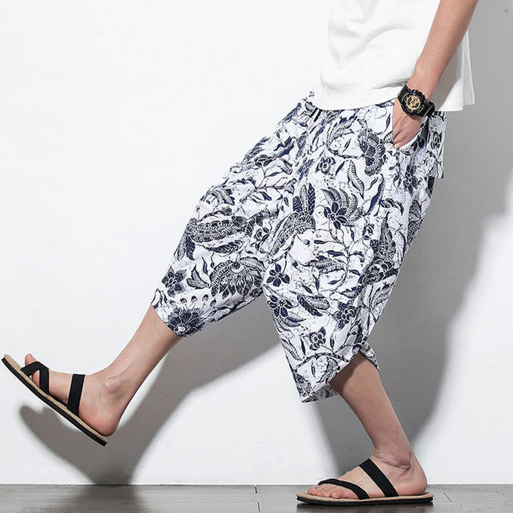 Pantalon sarouel court et long en coton imprimé Buddha Stones Leaves Vine pour homme avec poches - image 18