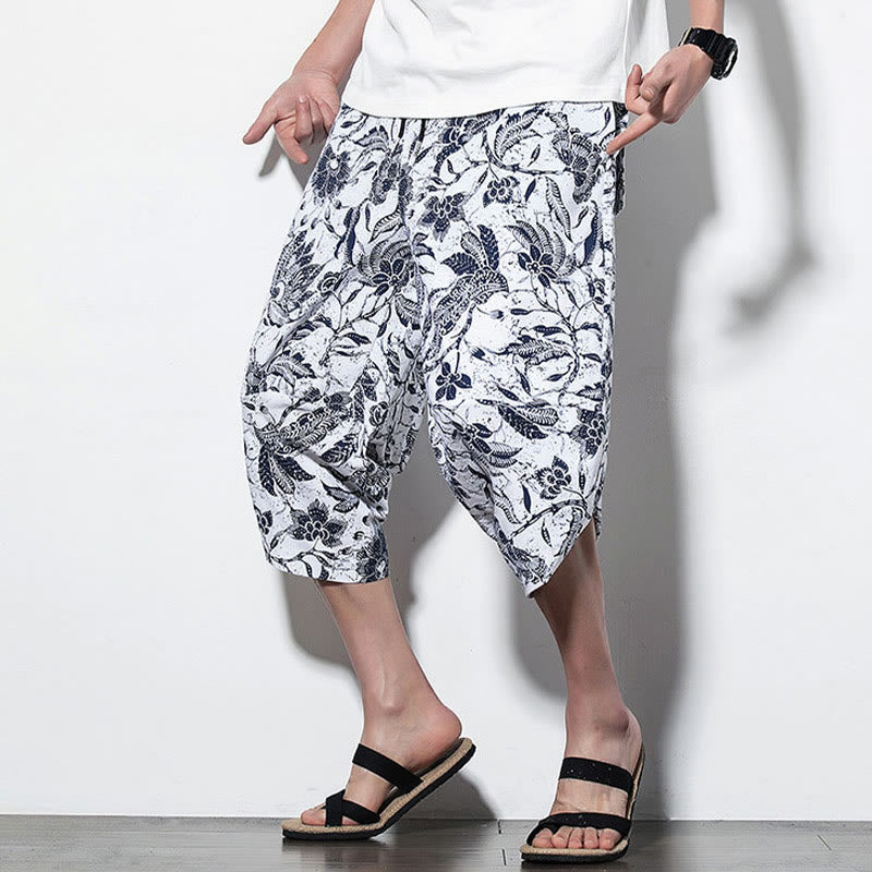 Pantalon sarouel court et long en coton imprimé Buddha Stones Leaves Vine pour homme avec poches - image 15