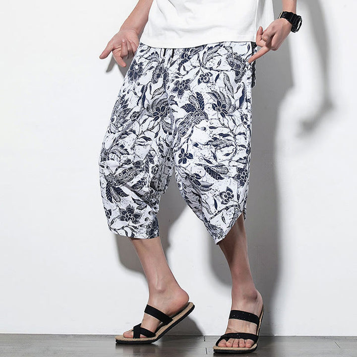 Pantalon sarouel court et long en coton imprimé Buddha Stones Leaves Vine pour homme avec poches - image 15