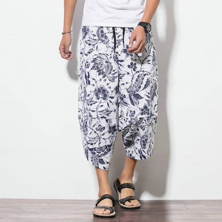 Pantalon sarouel court et long en coton imprimé Buddha Stones Leaves Vine pour homme avec poches - image 10