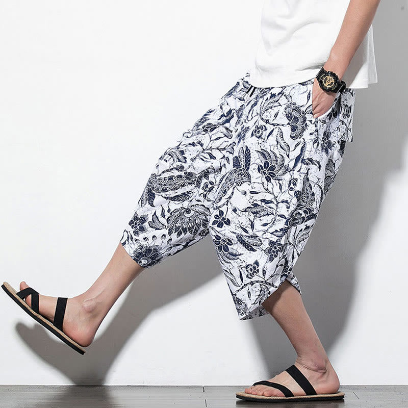 Pantalon sarouel court et long en coton imprimé Buddha Stones Leaves Vine pour homme avec poches - image 18