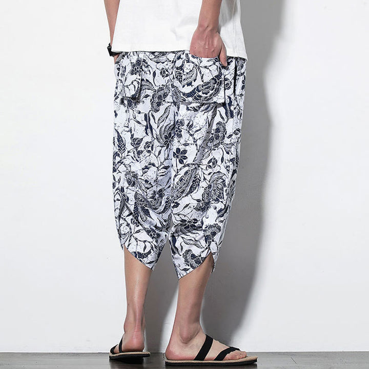 Pantalon sarouel court et long en coton imprimé Buddha Stones Leaves Vine pour homme avec poches - image 11