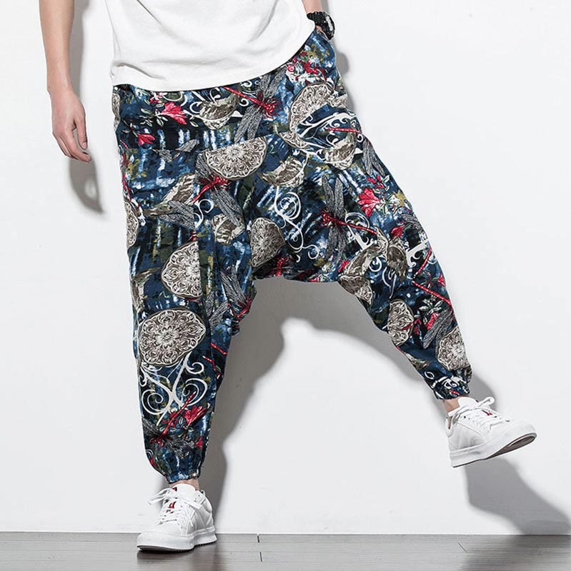 Pantalon sarouel en coton pour homme avec poches et imprimé libellule et pissenlit rouge Buddha Stones - image 7