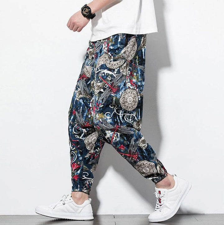 Pantalon sarouel en coton pour homme avec poches et imprimé libellule et pissenlit rouge Buddha Stones - Gris ardoise - US/UK/AU46，EU56 (5XL) - image 0