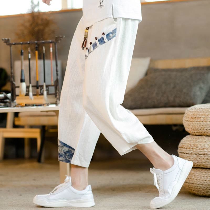 Pantalon court en coton avec cordon de serrage et poches pour homme, motif patchwork de Buddha Stones - image 1