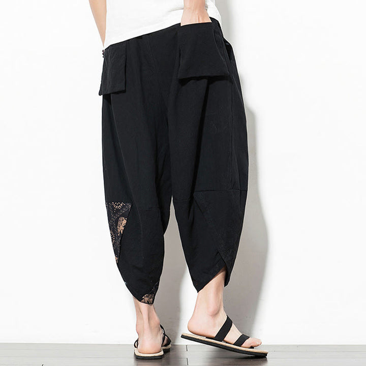 Pantalon sarouel court en coton marron imprimé éléphant Buddha Stones pour homme avec poches - image 2