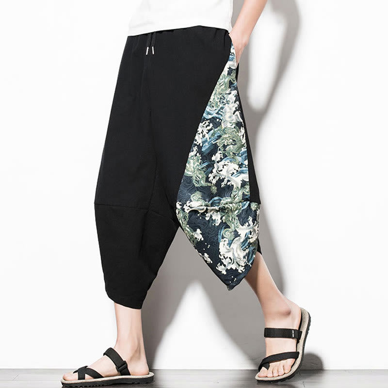 Pantalon sarouel court en coton imprimé Buddha Stones Green Waves pour homme avec poches - image 4